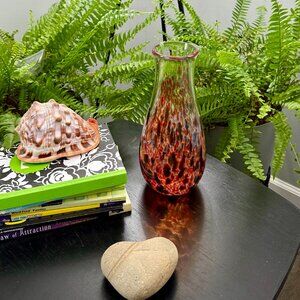 Murano Style ' Confetti' Glass Vase, White, Brown, Orange-Red 9.5"